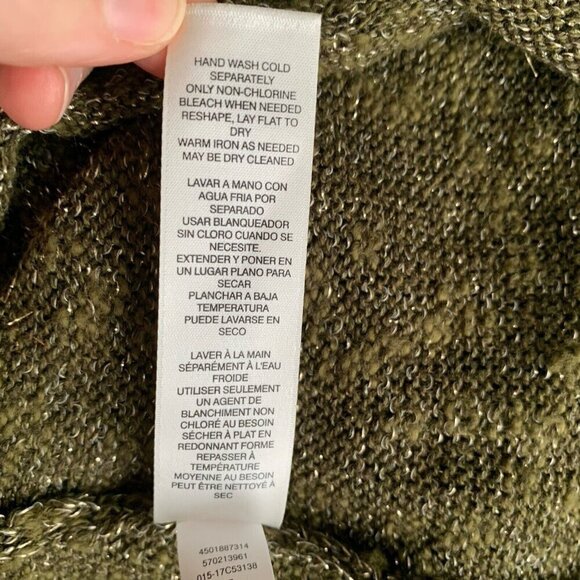 Chico's Cowl Neck 3/4 Sleeve Pullover Sweater Forest Green Gold Metallic 2/M - Picture 10 of 11